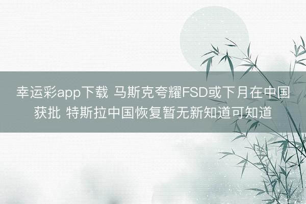 幸运彩app下载 马斯克夸耀FSD或下月在中国获批 特斯拉中国恢复暂无新知道可知道