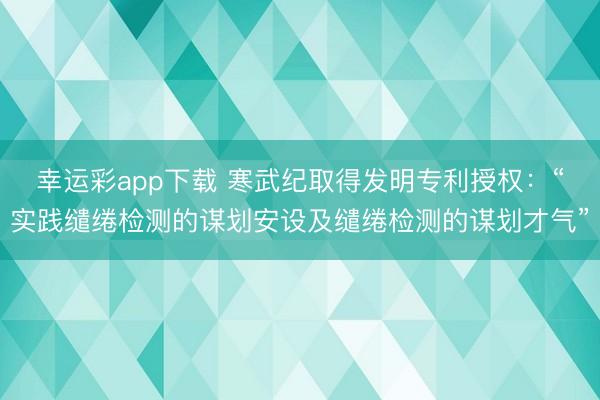 幸运彩app下载 寒武纪取得发明专利授权：“实践缱绻检测的谋划安设及缱绻检测的谋划才气”