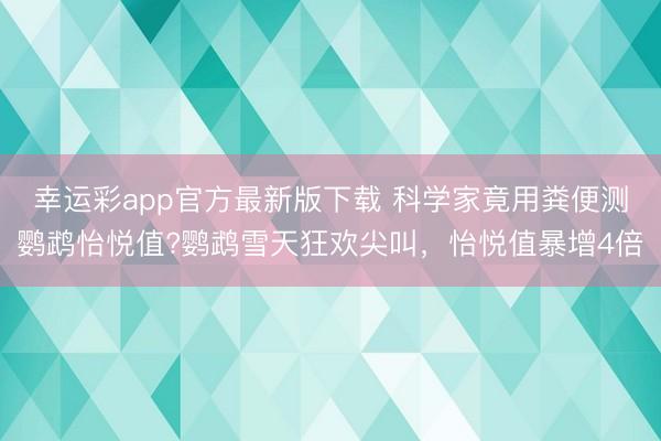 幸运彩app官方最新版下载 科学家竟用粪便测鹦鹉怡悦值?鹦鹉雪天狂欢尖叫，怡悦值暴增4倍