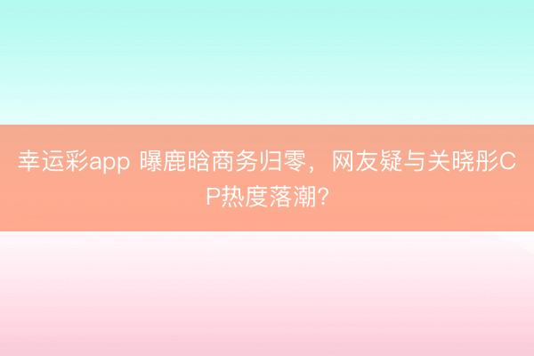 幸运彩app 曝鹿晗商务归零，网友疑与关晓彤CP热度落潮?