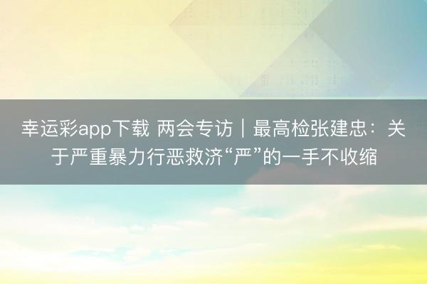 幸运彩app下载 两会专访｜最高检张建忠：关于严重暴力行恶救济“严”的一手不收缩